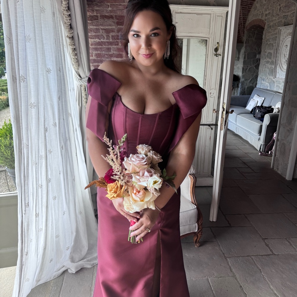 Alfred Sung Sonnet off-the-shoulder bow satin corset gown - NWT - Picture 4 of 4